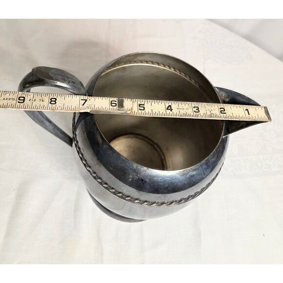 Vintage Sheridan Silver on Copper Water Pitcher Ice Lip Handle 64 oz. Tarnished - Picture 7 of 7